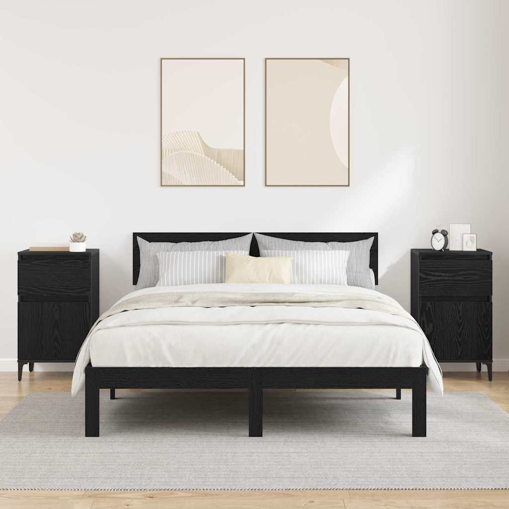 Κομοδίνο 2 pcs Μαύρη Οξυά 40 x 35 x 70 εκ. Επεξεργασμένο ξύλο