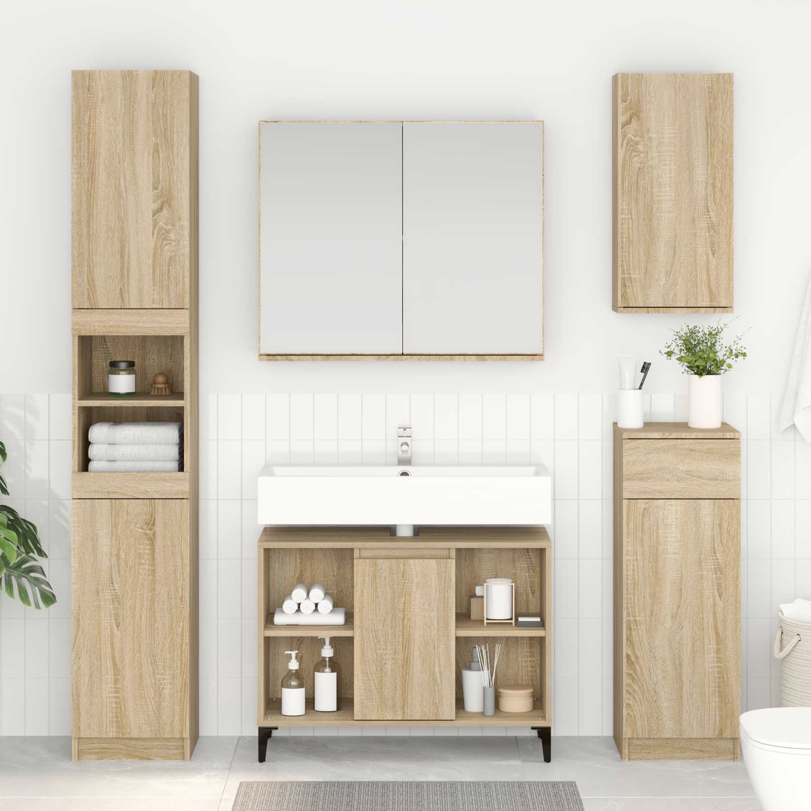 Ντουλάπι νιπτήρα με ράφι με πόρτα Δρύς Sonoma 80 x 33 x 60 εκ - Pakobazaar