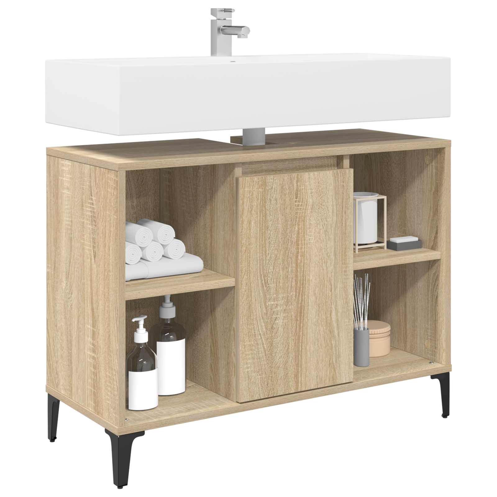 Ντουλάπι νιπτήρα με ράφι με πόρτα Δρύς Sonoma 80 x 33 x 60 εκ - Pakobazaar