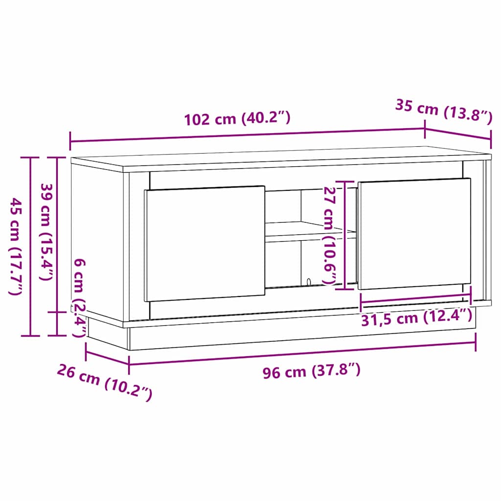 Ντουλάπι TV Παλιό Ξύλο 102 x 35 x 45 εκ. Επεξεργασμένο ξύλο
