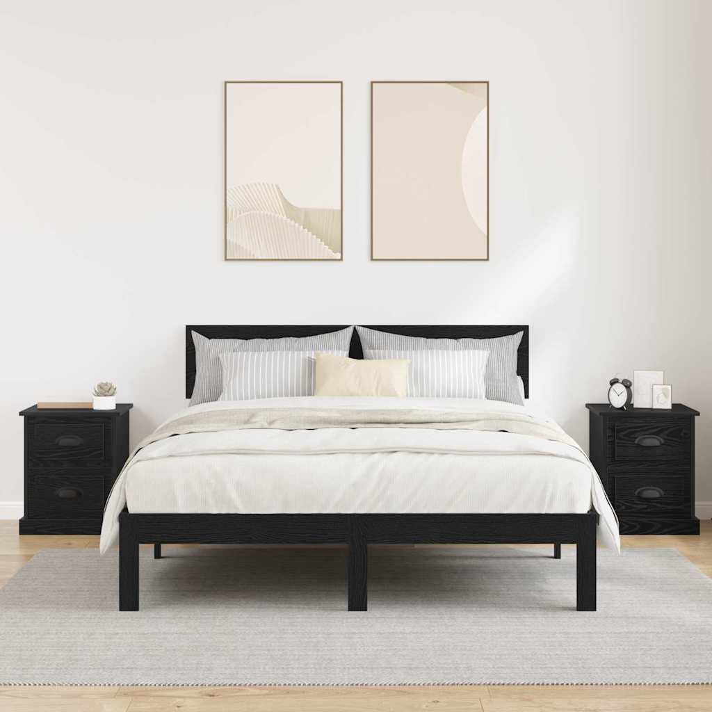 Κομοδίνο 2 pcs Μαύρη Οξυά 39 x 39 x 47.5 εκ Επεξεργασμένο ξύλο - Pakobazaar