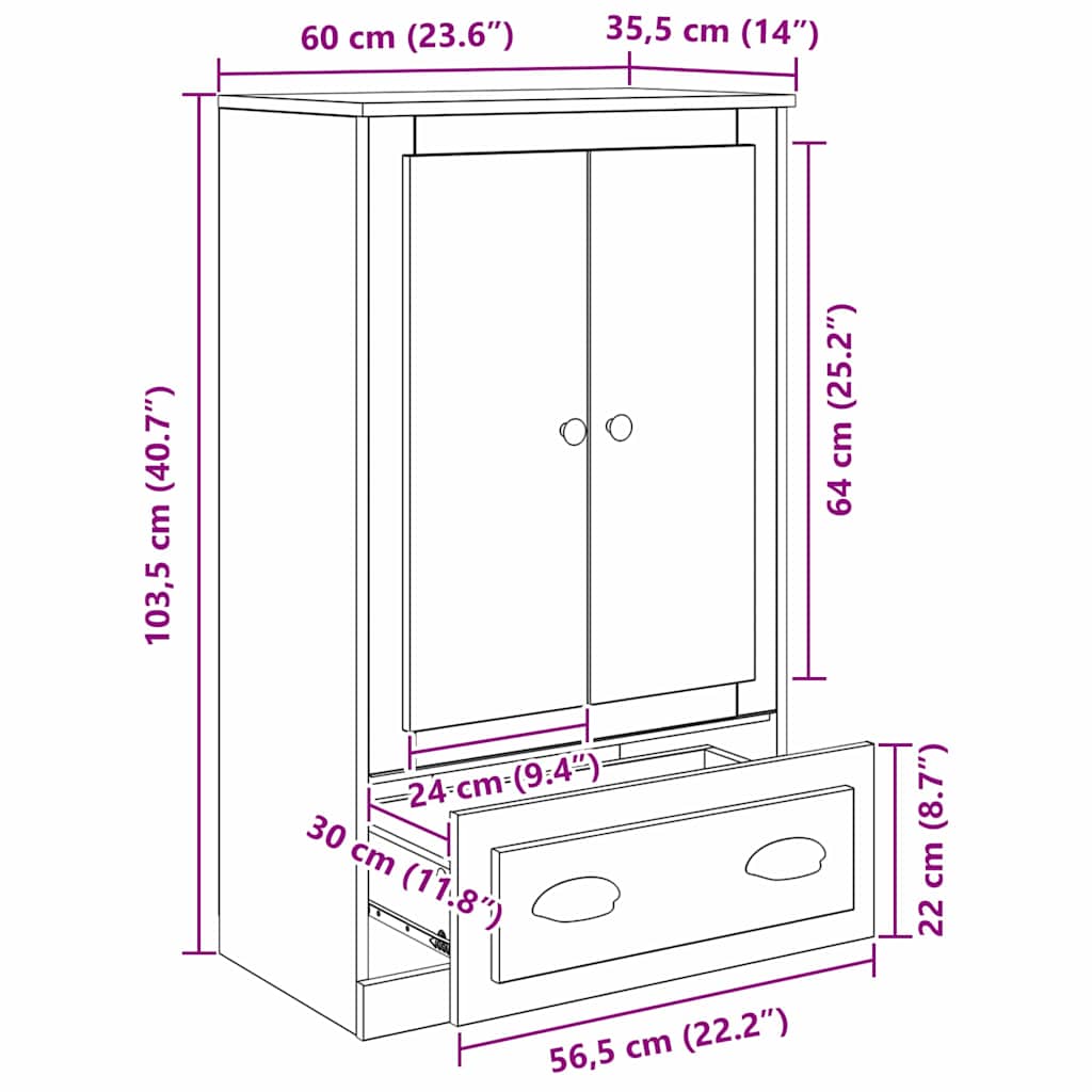 Highboard Παλιό Ξύλο 60 x 35,5 x 103,5 εκ. Επεξεργασμένο ξύλο - Pakobazaar