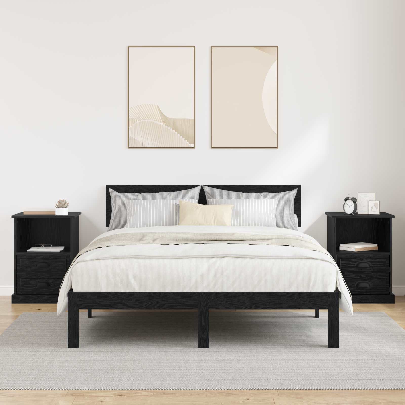 Κομοδίνο 2 pcs Μαύρη Οξυά 36 x 43 x 60 εκ Επεξεργασμένο ξύλο - Pakobazaar