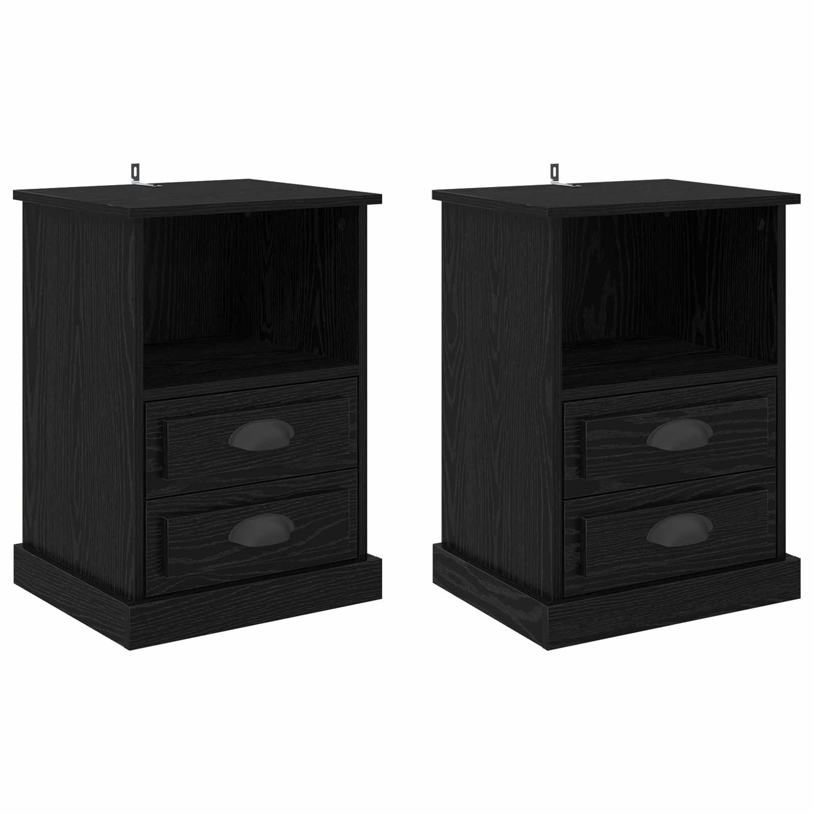 Κομοδίνο 2 pcs Μαύρη Οξυά 36 x 43 x 60 εκ Επεξεργασμένο ξύλο - Pakobazaar