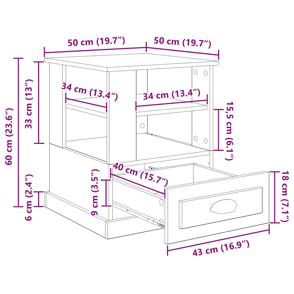Κομοδίνο με ράφι Παλιό ξύλο 50 x 50 x 60 cm Επεξεργασμένο ξύλο