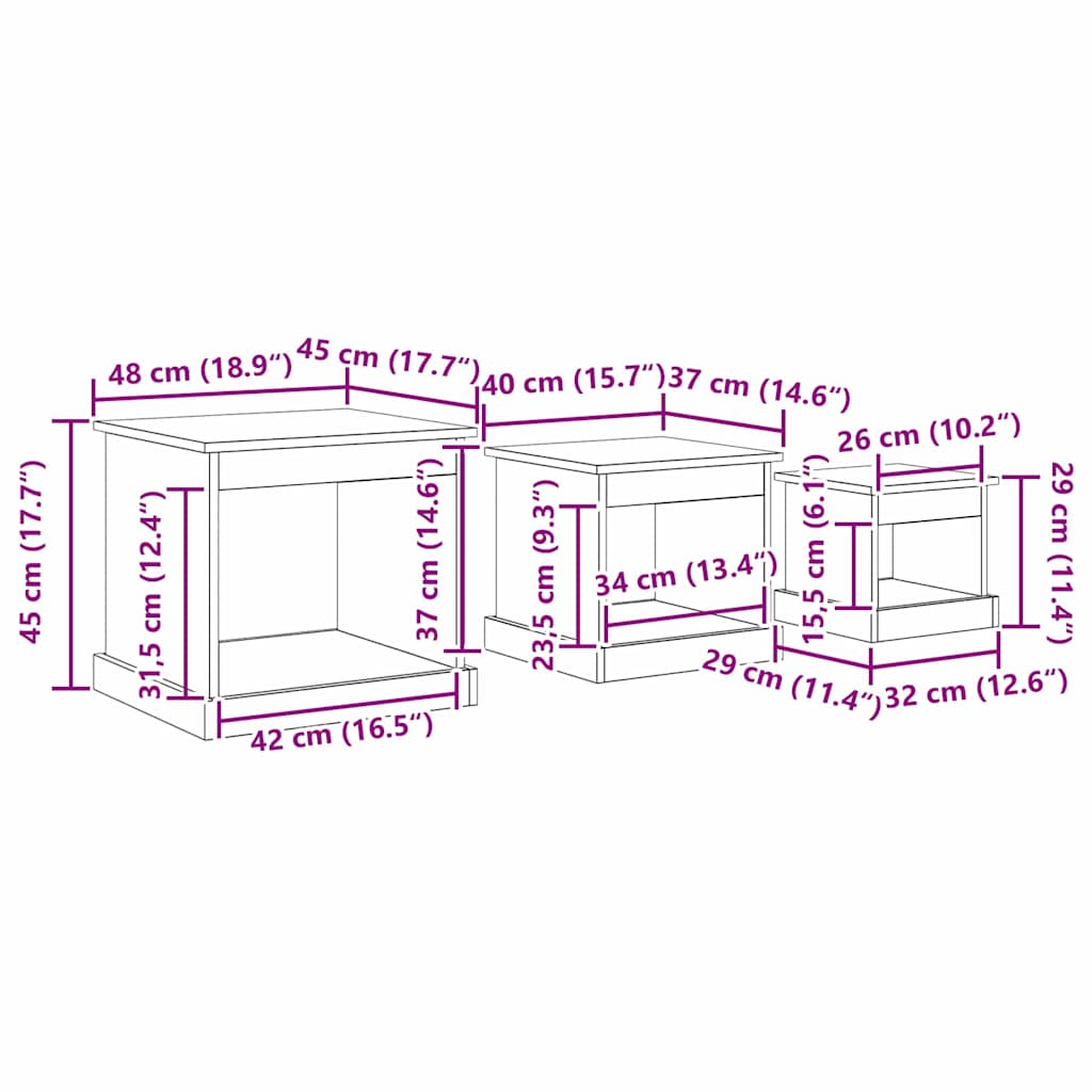Τραπεζάκι σαλονιού 3 pcs Artisan Oak Επεξεργασμένο ξύλο