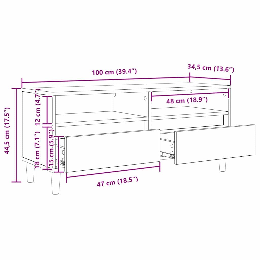 Ντουλάπι TV Παλιό Ξύλο 100 x 34,5 x 44,5 εκ. Επεξεργασμένο ξύλο