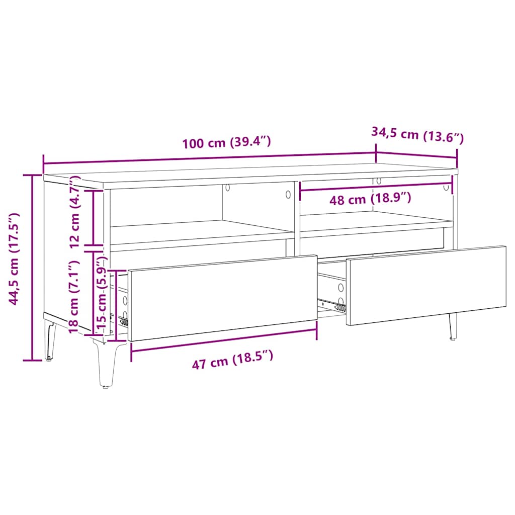 Ντουλάπι TV με συρτάρι Παλιό Ξύλο 100 x 34,5 x 44,5 εκ.