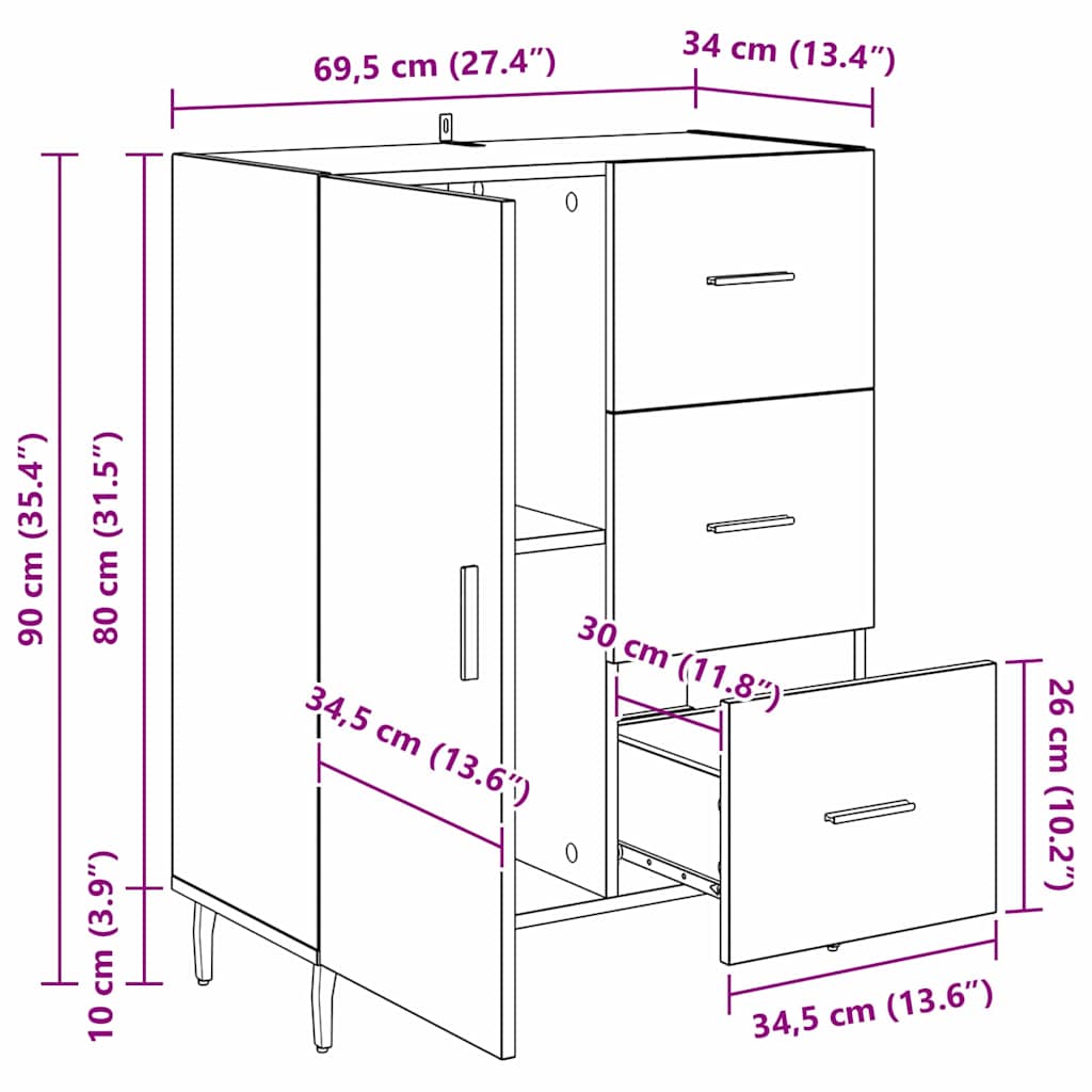 Πλαϊνό γραφείο με συρτάρι Μαύρη Οξυά 69,5 x 34 x 90 εκ.