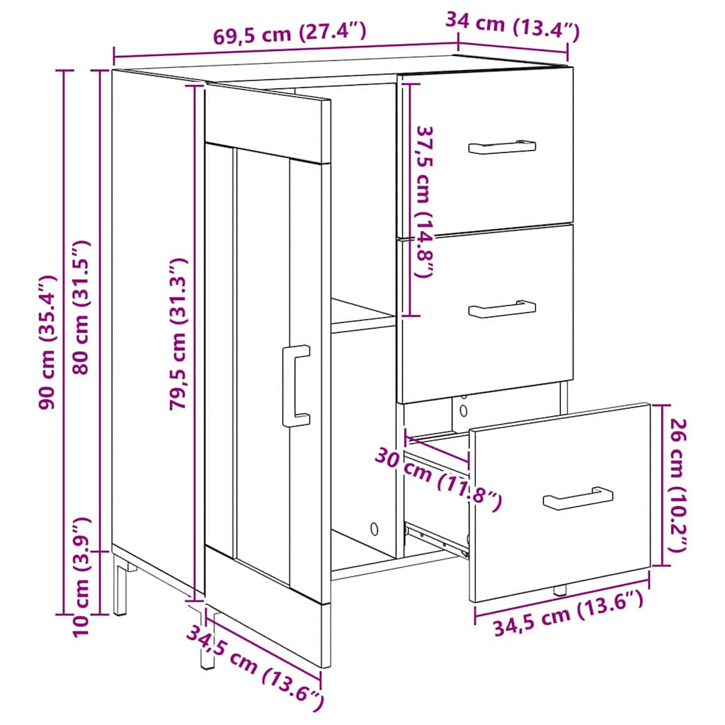 Πλαϊνό γραφείο με συρτάρι artisan δρυς 69.5 x 34 x 90 εκ. - Pakobazaar