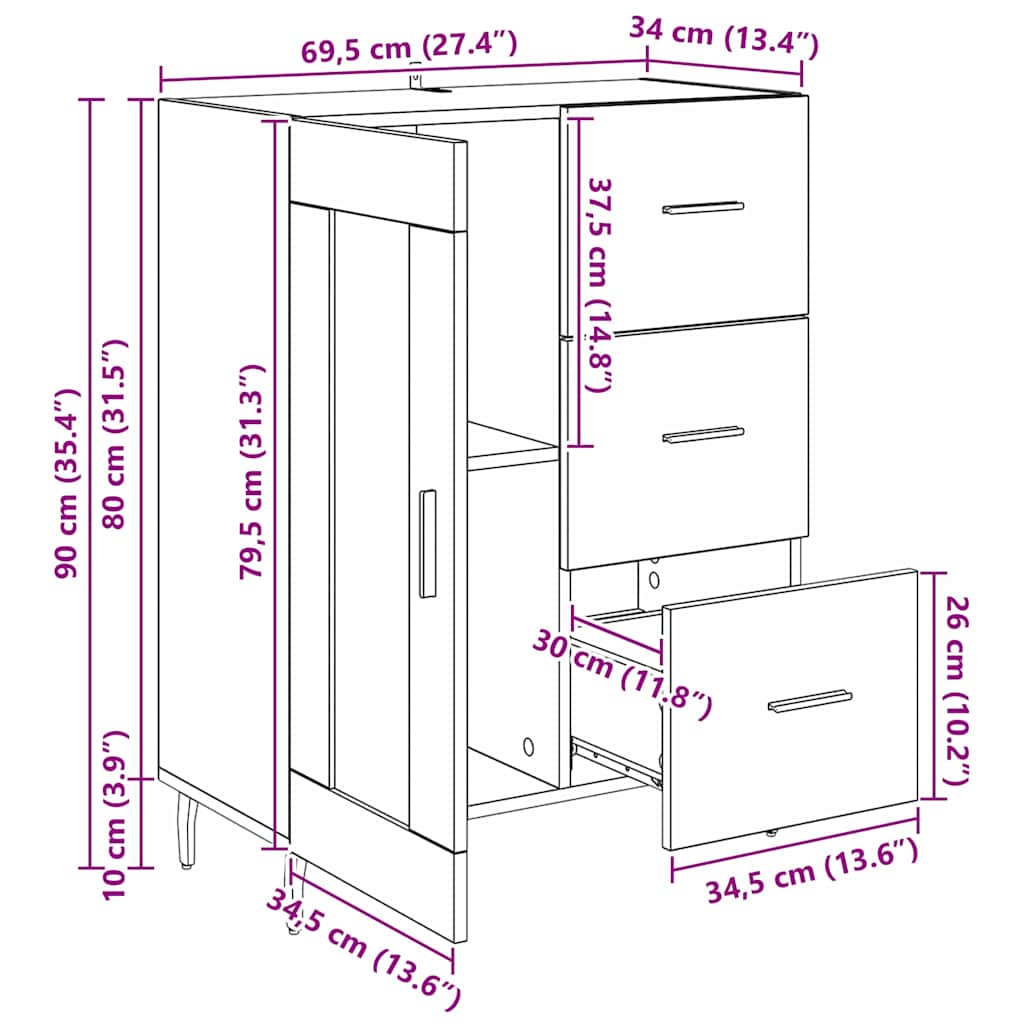 Πλαϊνό γραφείο με συρτάρι Artisan Oak 69,5 x 34 x 90 εκ. - Pakobazaar