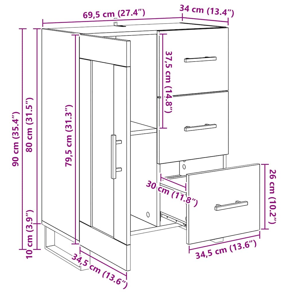 Πλαϊνό γραφείο με συρτάρι Παλιό Ξύλο 69,5 x 34 x 90 εκ. - Pakobazaar