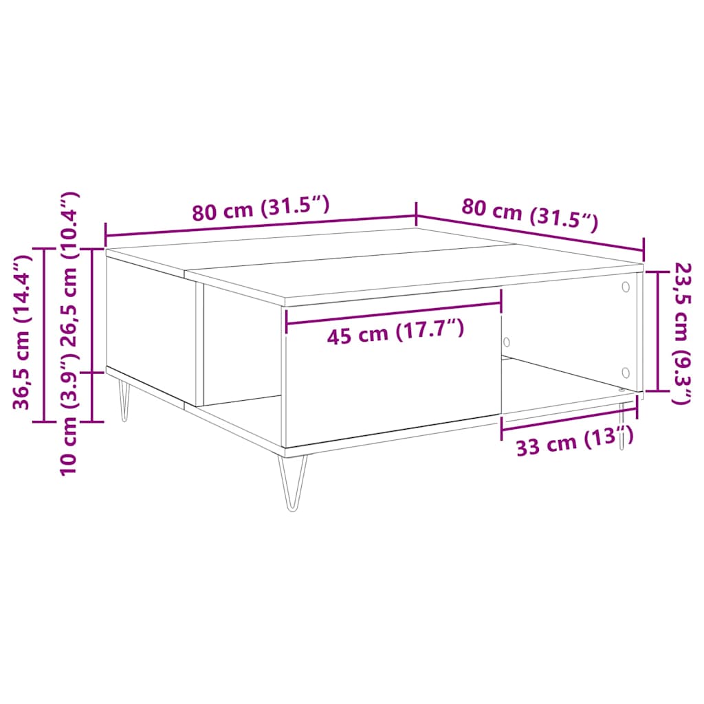 Τραπεζάκι σαλονιού Artisan Oak 80 x 80 x 36,5 εκ