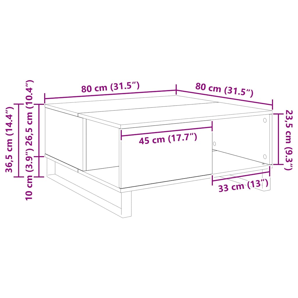 Τραπεζάκι σαλονιού Μαύρη Οξυά 80 x 80 x 36,5 εκ - Pakobazaar
