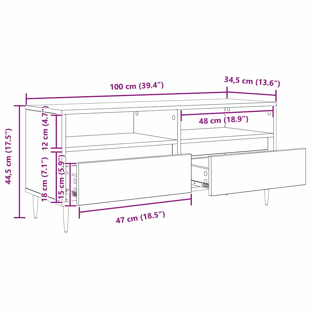 Ντουλάπι TV με συρτάρι Παλιό Ξύλο 100 x 34,5 x 44,5 εκ.