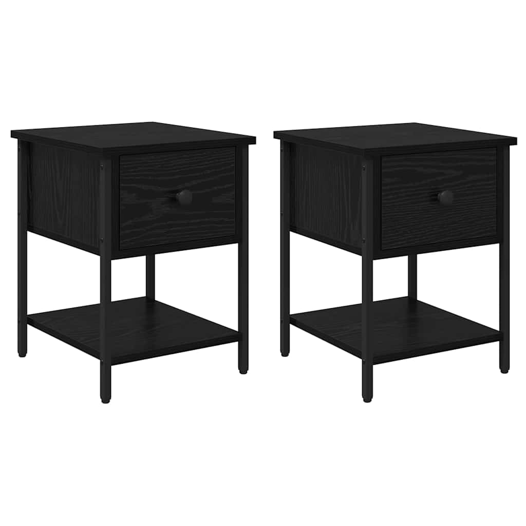 Κομοδίνο 2 pcs Μαύρη Οξυά 34 x 35,5 x 45 εκ Επεξεργασμένο ξύλο