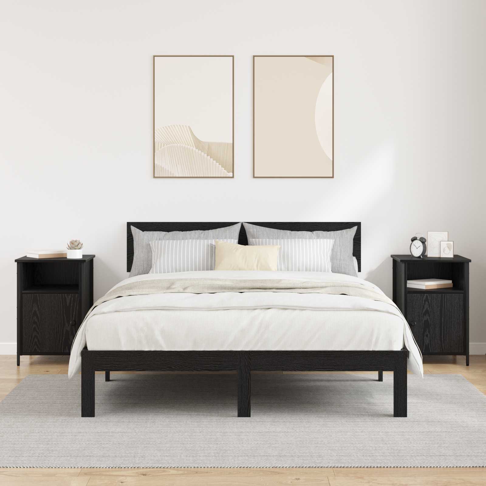 Κομοδίνο 2 pcs Μαύρη Οξυά 40 x 42 x 60 εκ. Επεξεργασμένο ξύλο - Pakobazaar