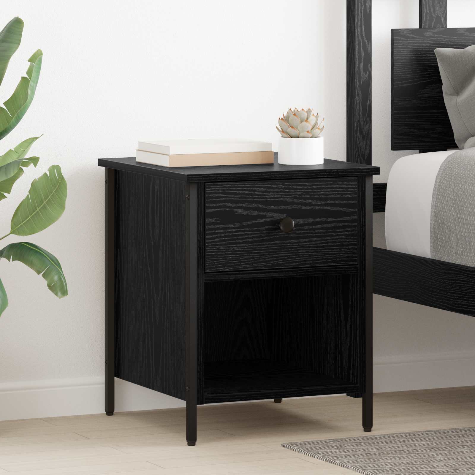 Κομοδίνο 2 pcs Μαύρη Οξυά 40 x 42 x 50 cm Επεξεργασμένο ξύλο - Pakobazaar