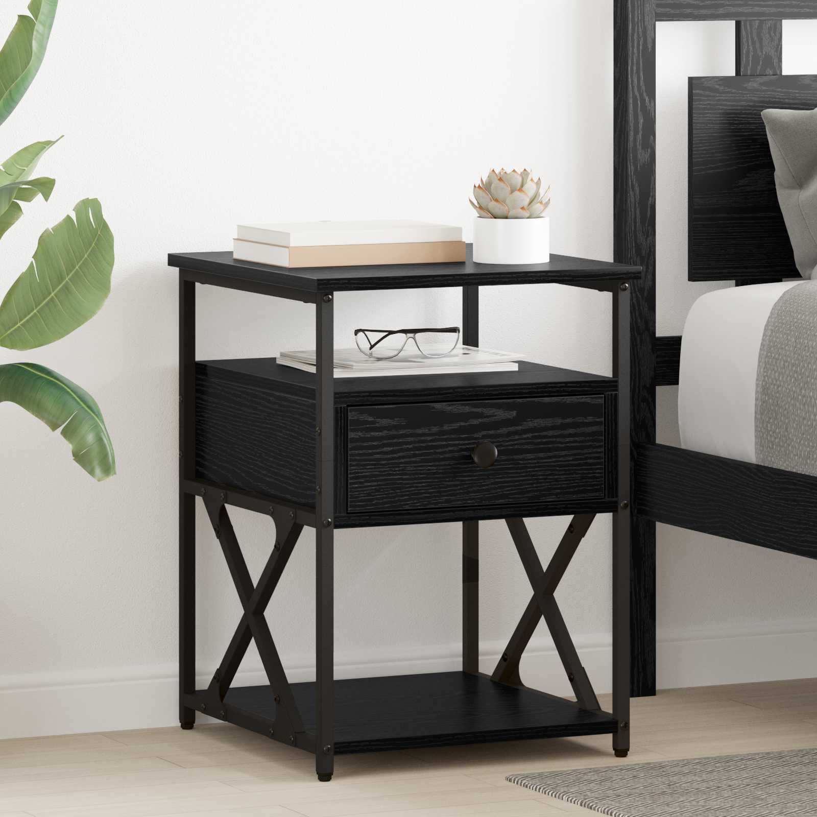 Κομοδίνο 2 pcs Μαύρη Οξυά 40 x 42 x 55 εκ Επεξεργασμένο ξύλο - Pakobazaar