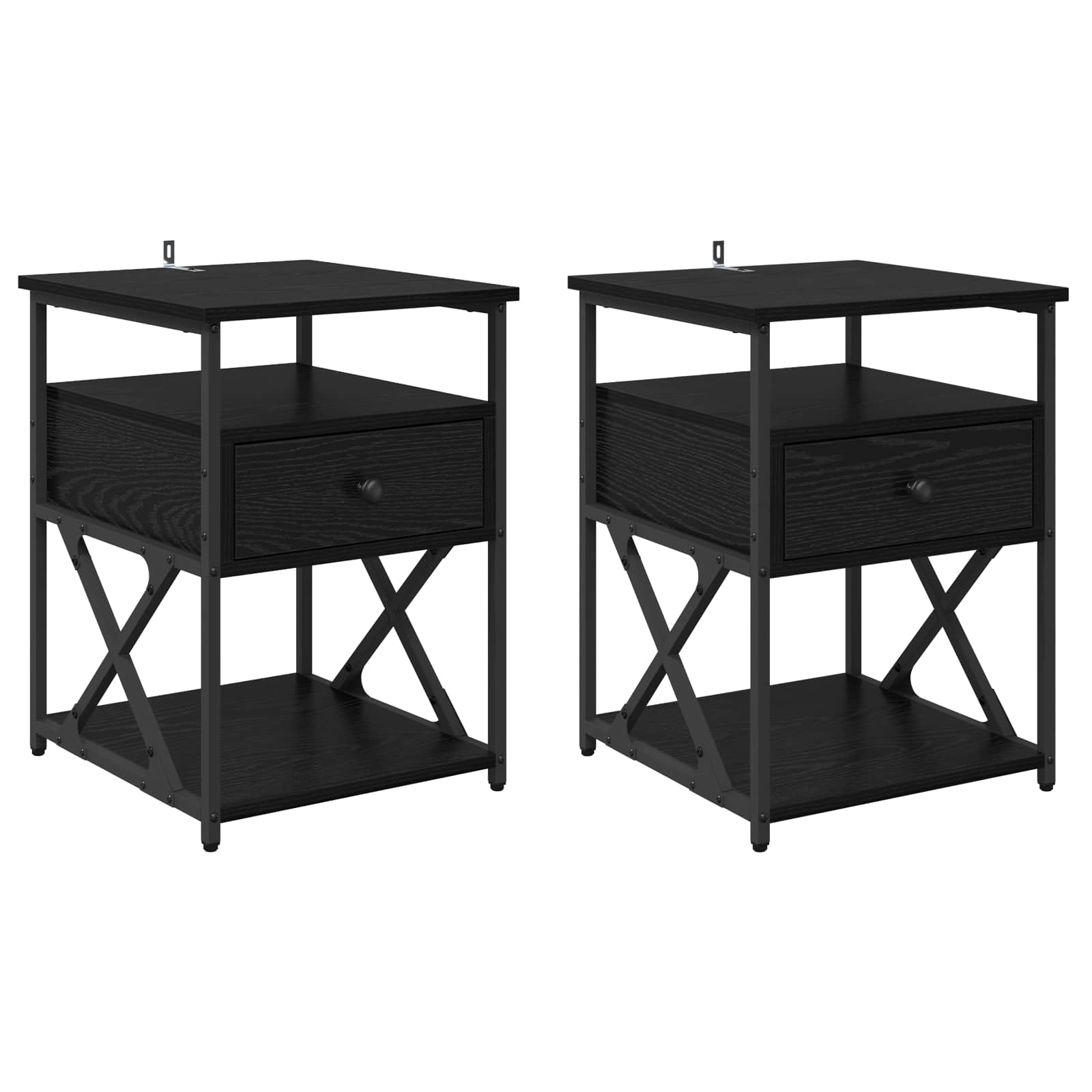Κομοδίνο 2 pcs Μαύρη Οξυά 40 x 42 x 55 εκ Επεξεργασμένο ξύλο - Pakobazaar