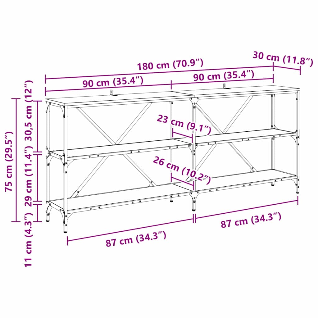 Τραπέζι κονσόλας Μαύρη Οξυά 180 x 30 x 75 εκ Επεξεργασμένο ξύλο - Pakobazaar
