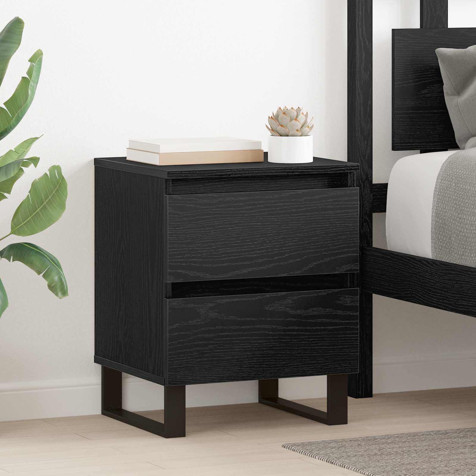 Κομοδίνο 2 pcs Μαύρη Οξυά 40 x 35 x 50 εκ. Επεξεργασμένο ξύλο - Pakobazaar