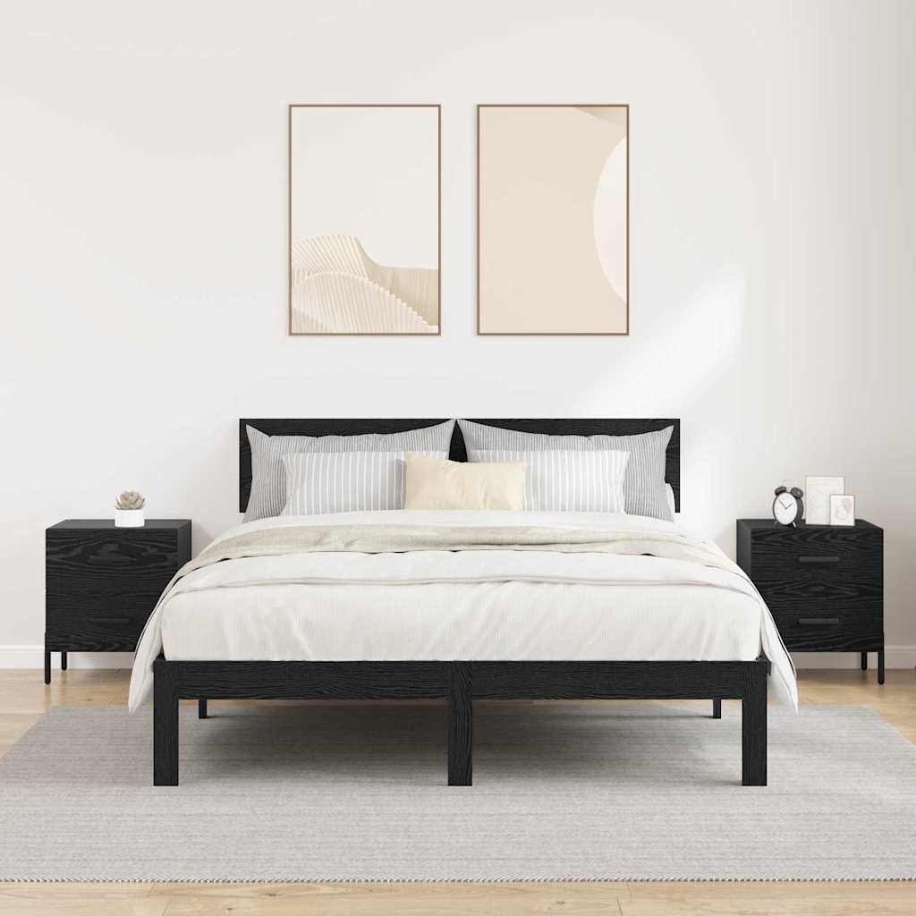 Κομοδίνο 2 pcs Μαύρη Οξυά 40 x 35 x 47,5 εκ Επεξεργασμένο ξύλο