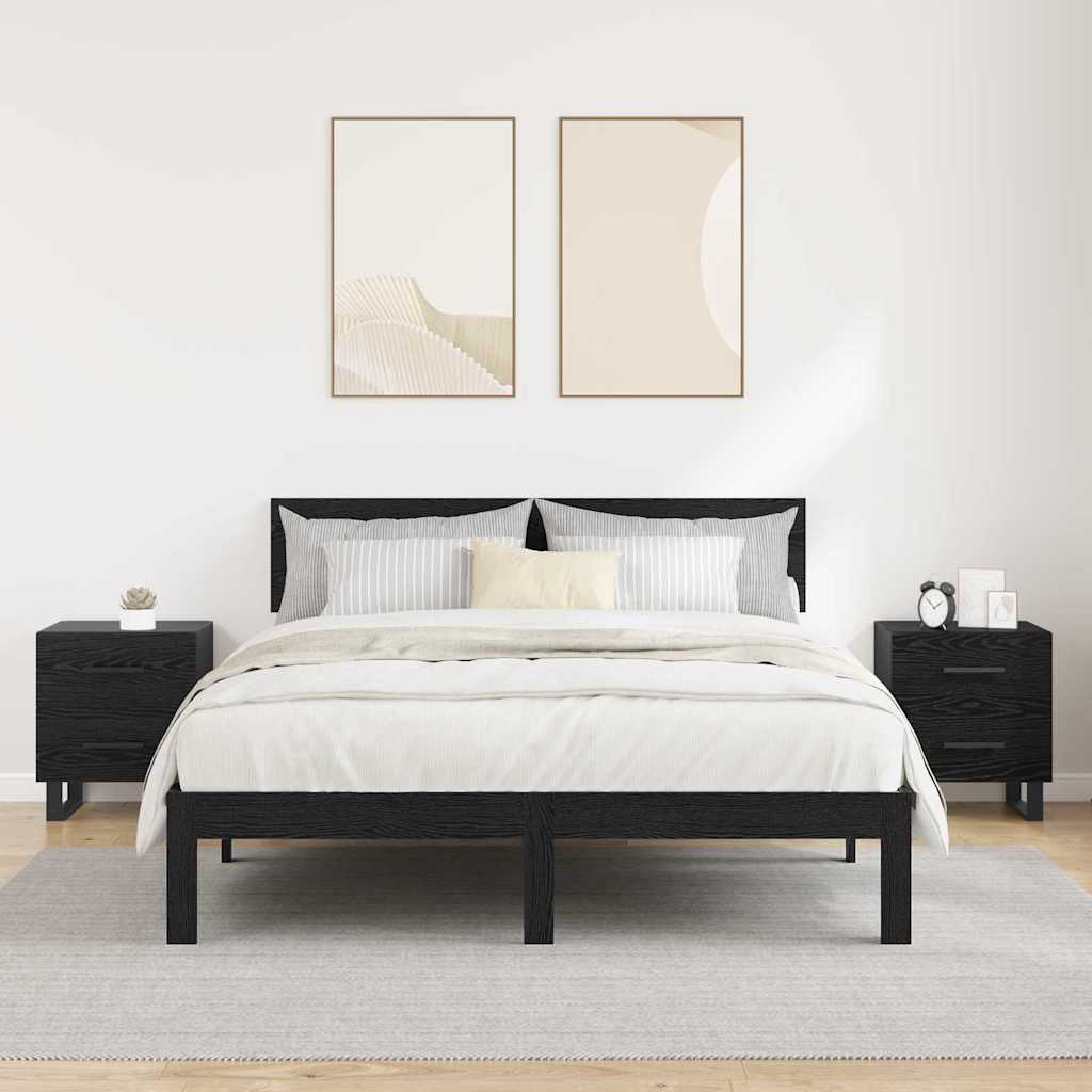 Κομοδίνο 2 pcs Μαύρη Οξυά 40 x 35 x 47,5 εκ Επεξεργασμένο ξύλο