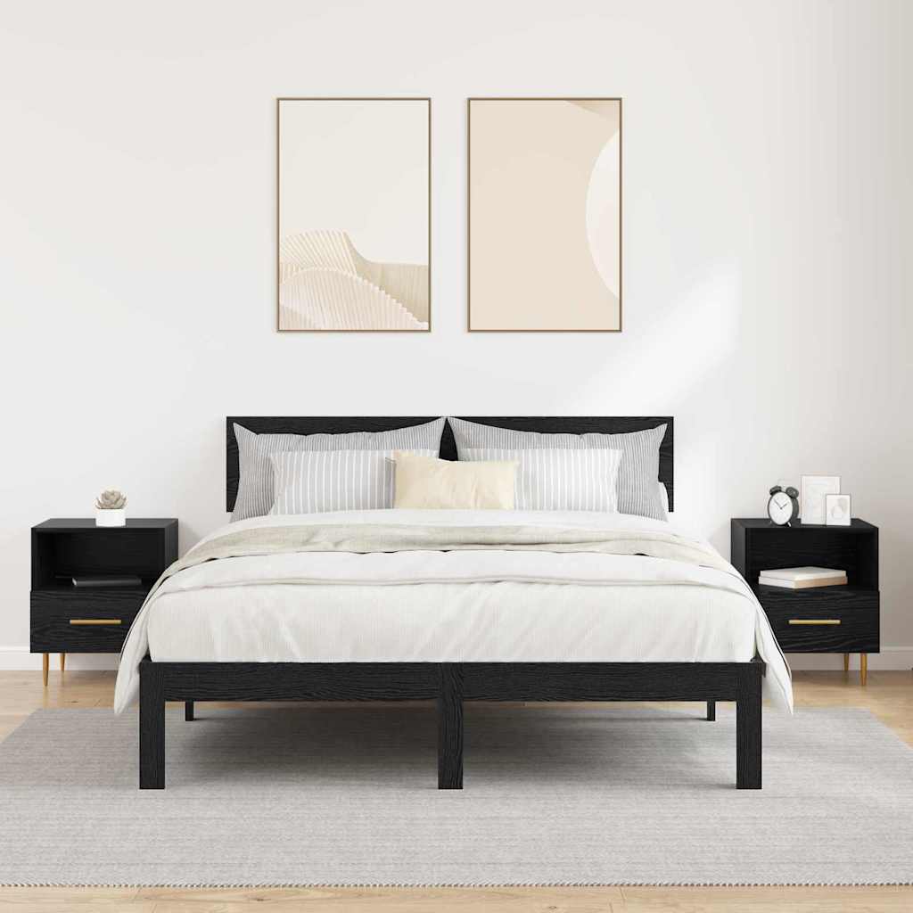 Κομοδίνο 2 pcs Μαύρο 40 x 35 x 47,5 εκ Επεξεργασμένο ξύλο