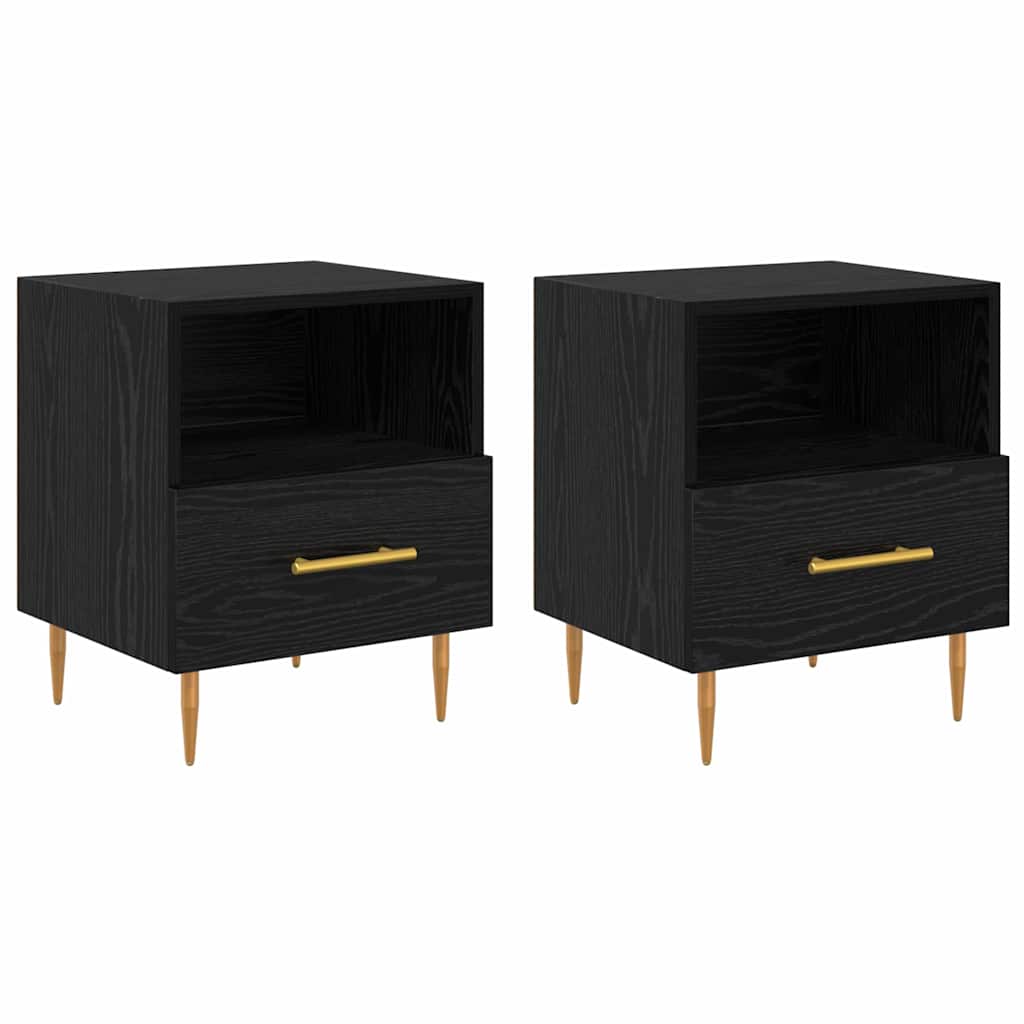 Κομοδίνο 2 pcs Μαύρο 40 x 35 x 47,5 εκ Επεξεργασμένο ξύλο