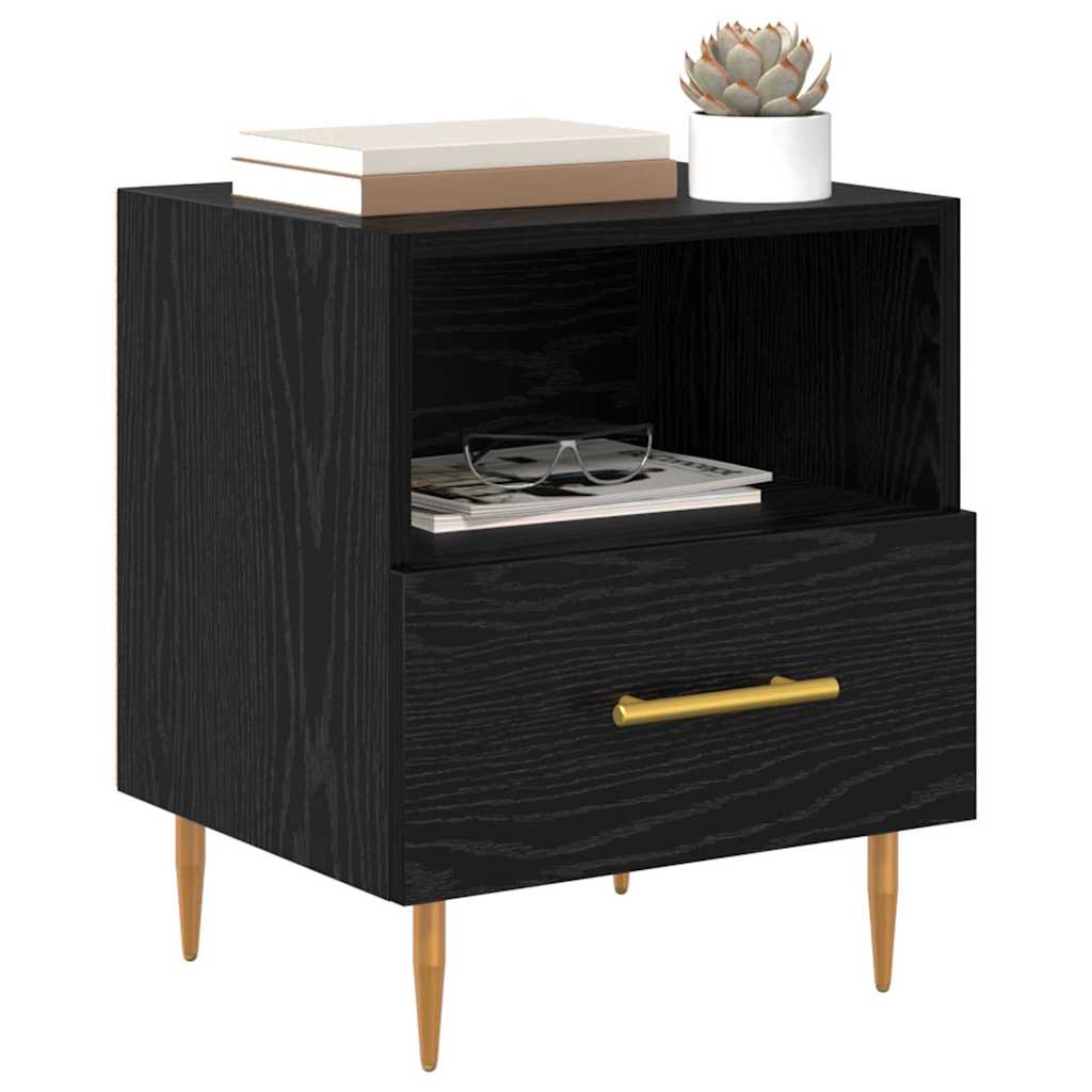 Κομοδίνο 2 pcs Μαύρο 40 x 35 x 47,5 εκ Επεξεργασμένο ξύλο