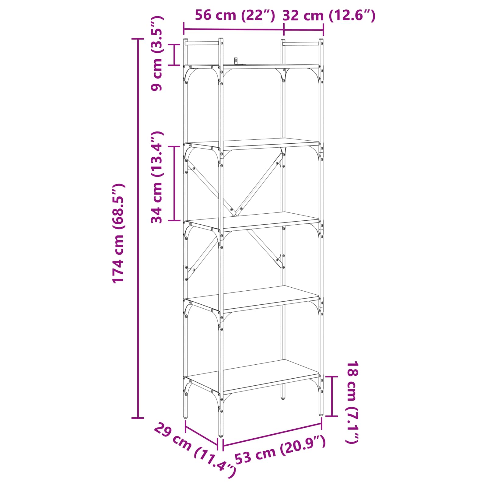Βιβλιοθήκη Παλιό Ξύλο 56 x 32 x 174 cm Επεξεργασμένο ξύλο - Pakobazaar