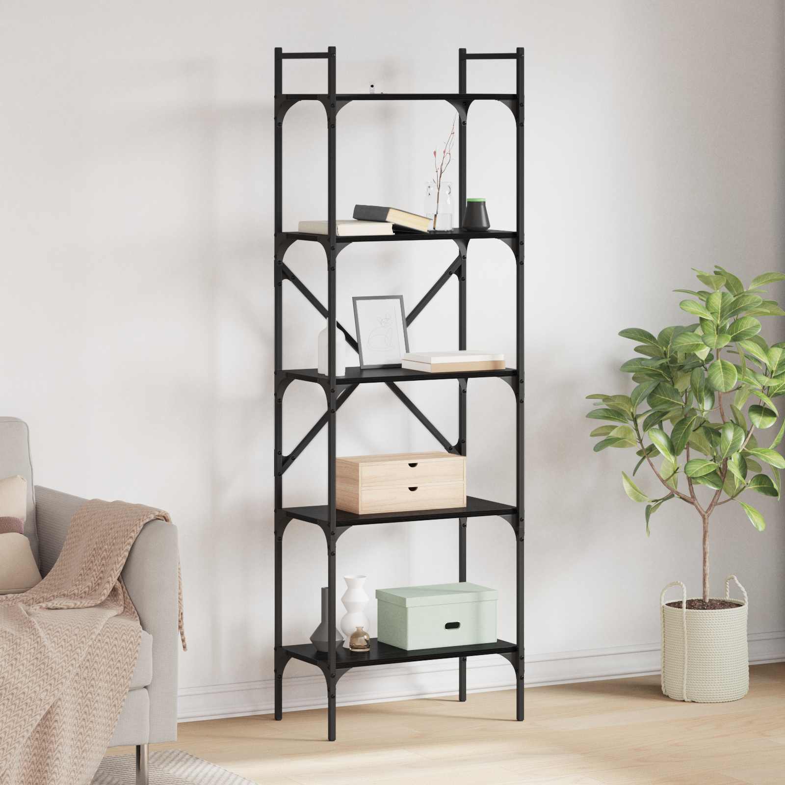 Βιβλιοθήκη Μαύρη Οξυά 56 x 32 x 174 cm Επεξεργασμένο ξύλο - Pakobazaar