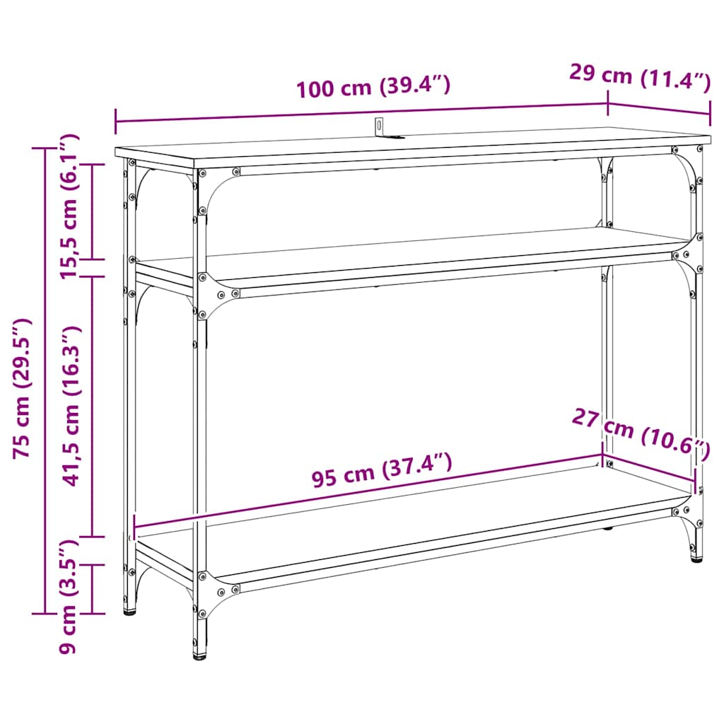Τραπέζι κονσόλας με ράφι Μαύρη Οξυά 100 x 29 x 75 εκ. - Pakobazaar