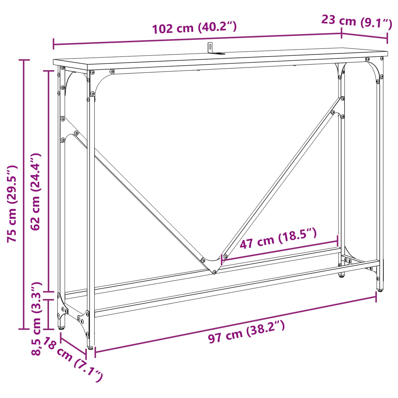 Τραπέζι κονσόλας Artisan Oak 102 x 23 x 75 εκ - Pakobazaar