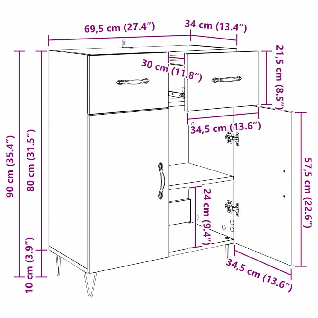 Πλαϊνό γραφείο με συρτάρι Artisan Oak 69,5 x 34 x 90 εκ. - Pakobazaar