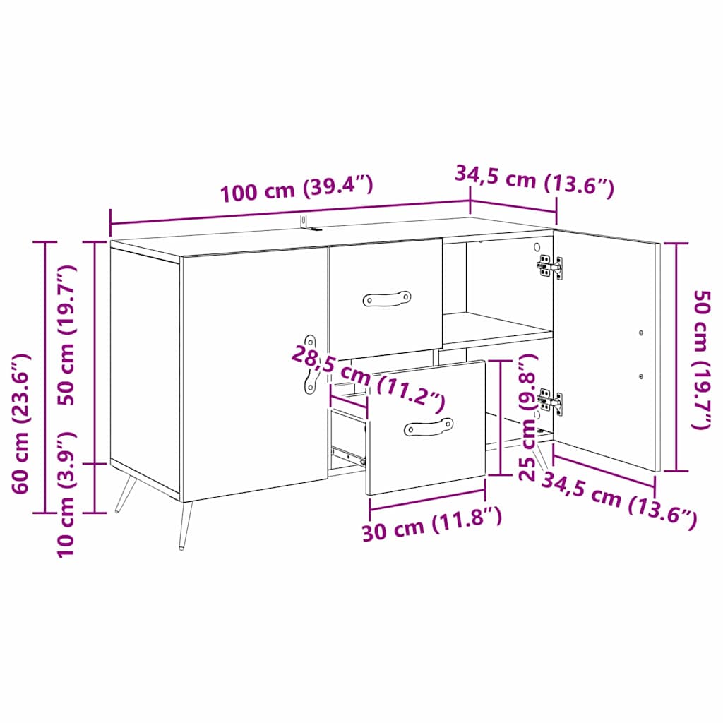 Πλαϊνό γραφείο Artisan Oak 100 x 36 x 60 εκ. Επεξεργασμένο ξύλο