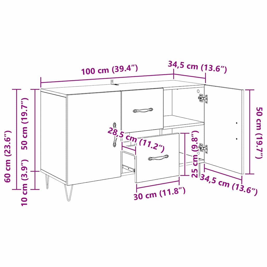 Πλαϊνό γραφείο Artisan Oak 100 x 36 x 60 εκ. Επεξεργασμένο Ξύλο