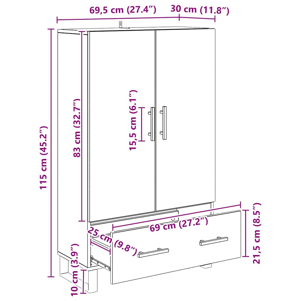 Highboard Παλιό Ξύλο 69,5 x 30 x 115 εκ Επεξεργασμένο ξύλο