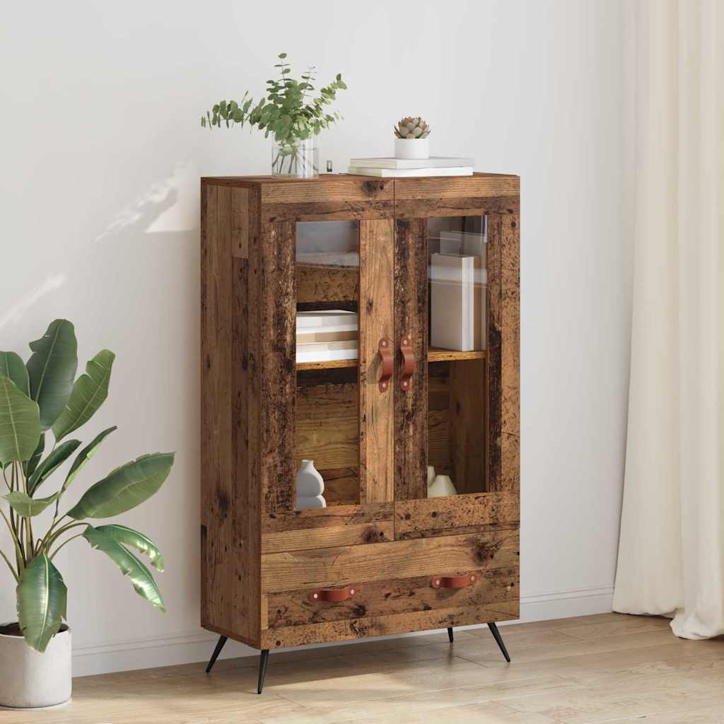 Highboard Παλιό Ξύλο 69,5 x 31 x 115 εκ. Σύνθετο Ξύλο και Γυαλί