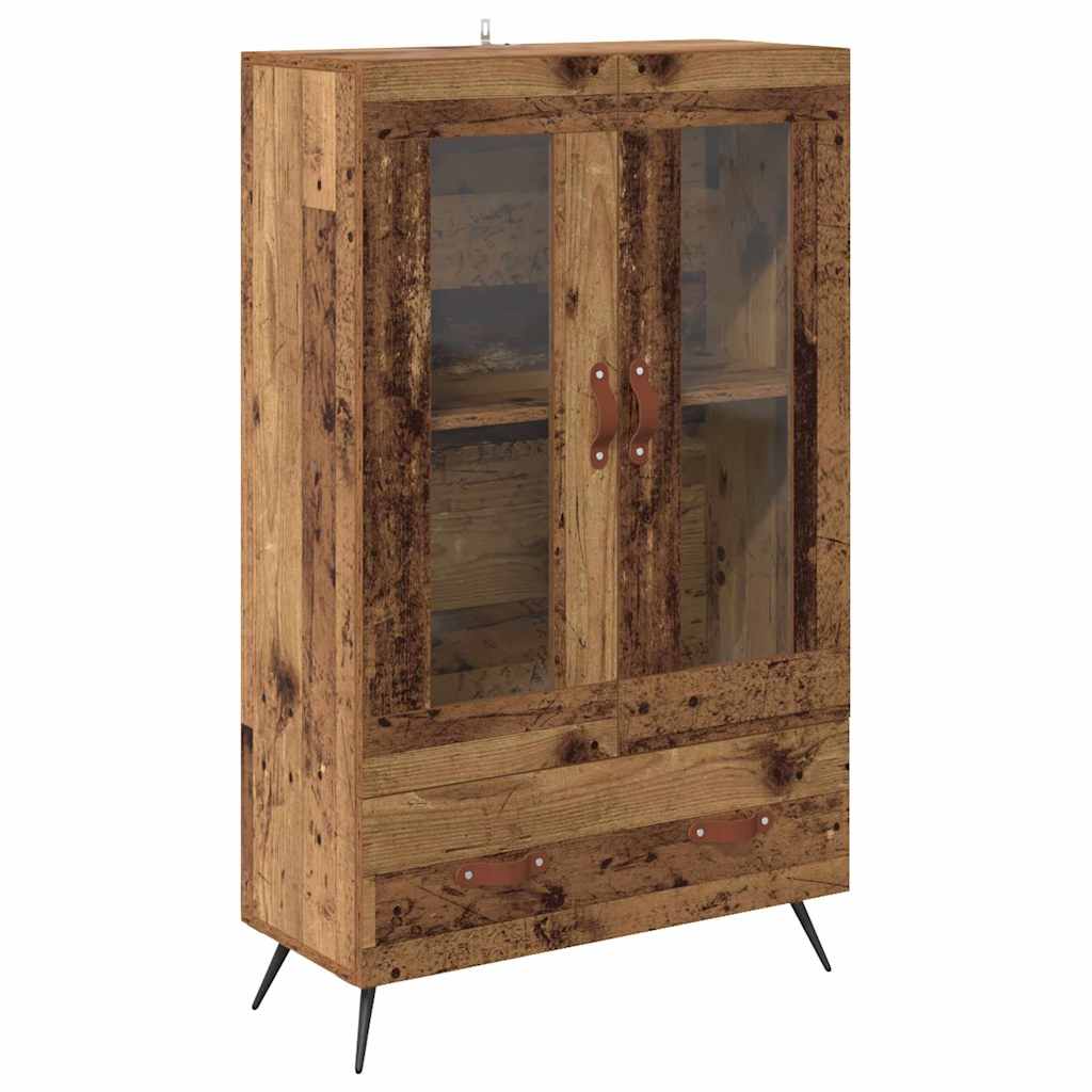 Highboard Παλιό Ξύλο 69,5 x 31 x 115 εκ. Σύνθετο Ξύλο και Γυαλί