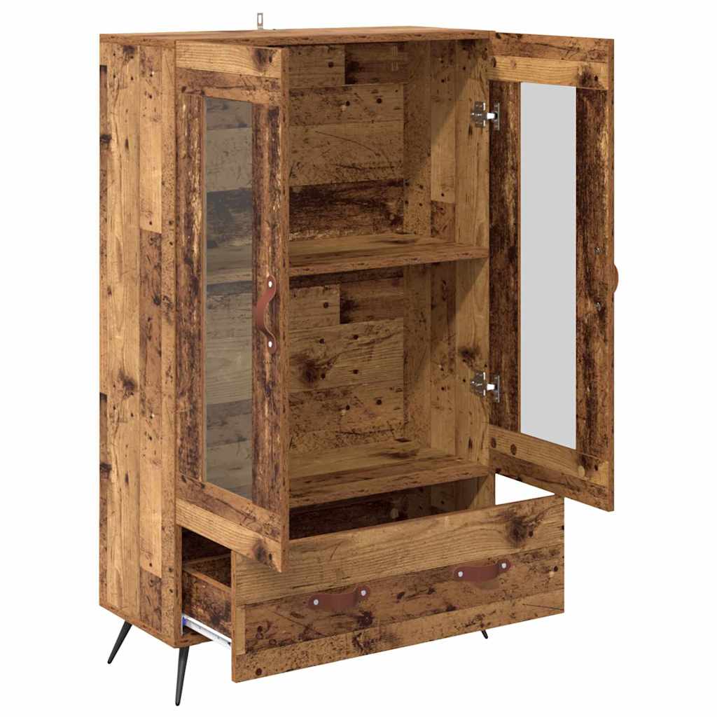 Highboard Παλιό Ξύλο 69,5 x 31 x 115 εκ. Σύνθετο Ξύλο και Γυαλί