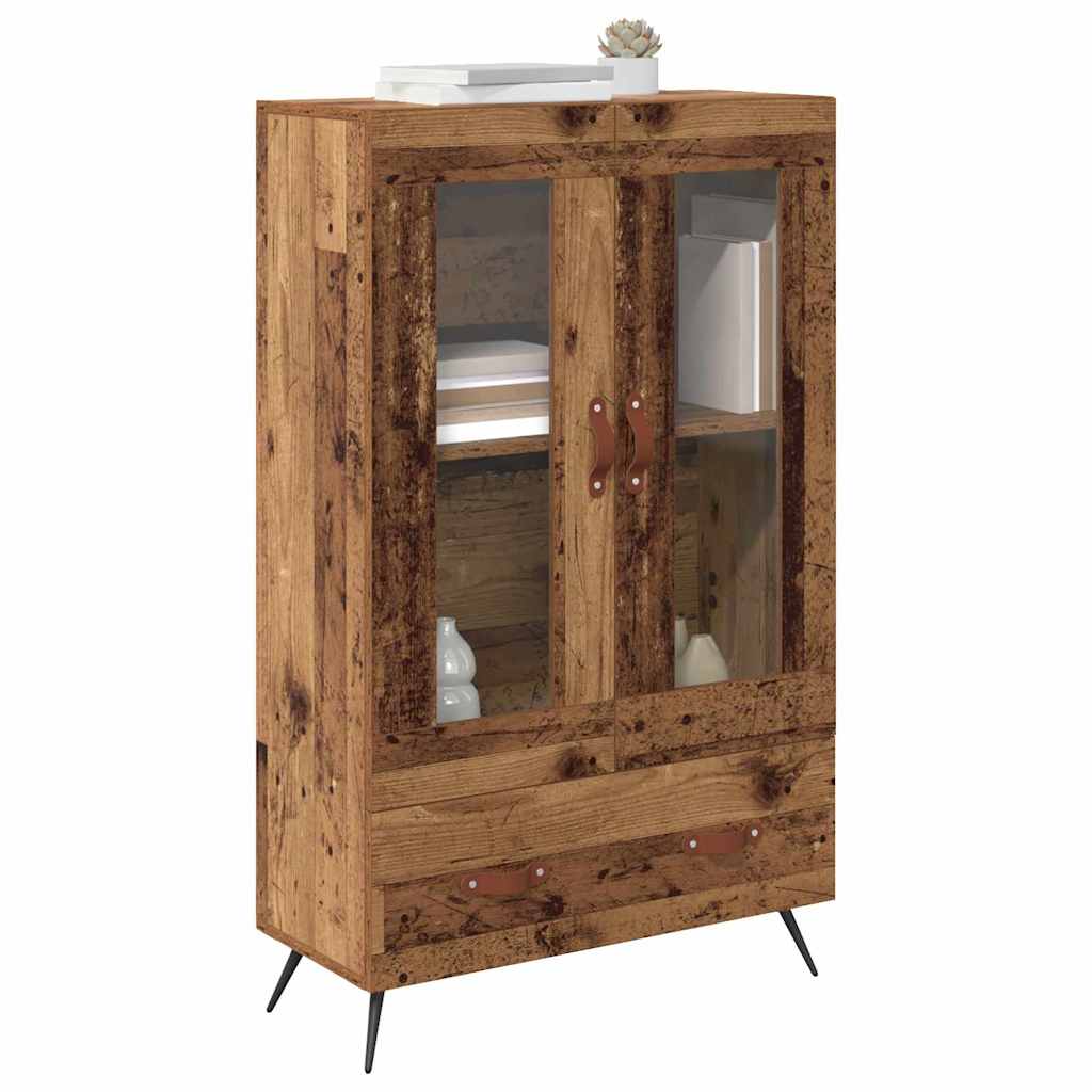 Highboard Παλιό Ξύλο 69,5 x 31 x 115 εκ. Σύνθετο Ξύλο και Γυαλί