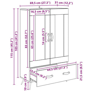 Highboard Παλιό Ξύλο 69,5 x 31 x 115 εκ. Σύνθετο Ξύλο και Γυαλί