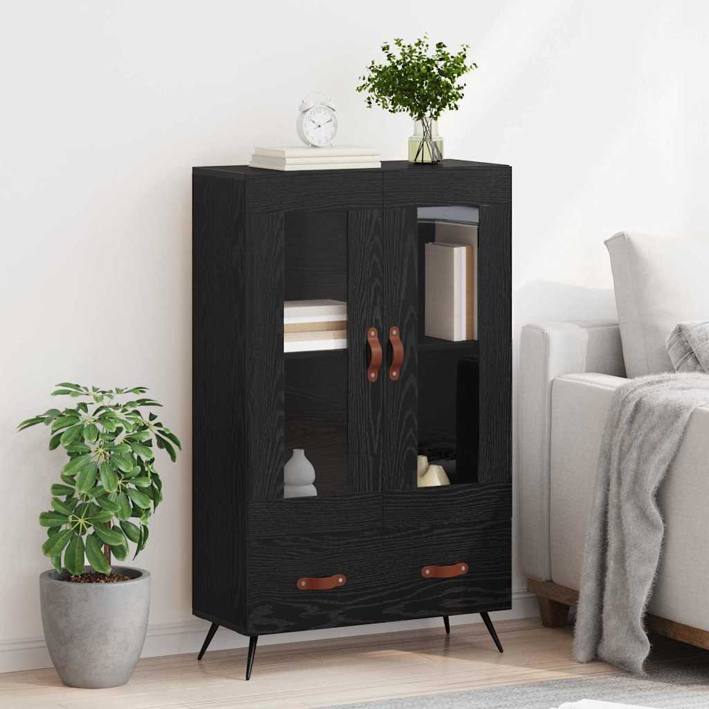 Highboard Μαύρη Οξυά 69,5 x 31 x 115 εκ. Σύνθετο Ξύλο και Γυαλί