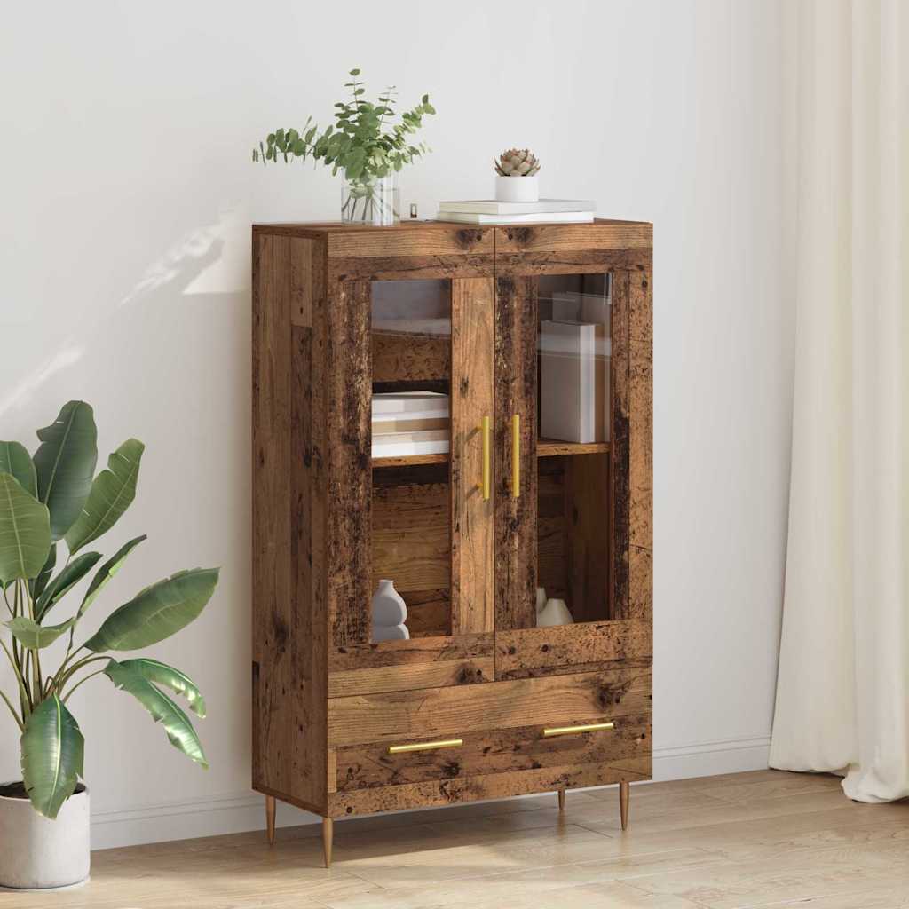 Highboard Παλιό Ξύλο 69,5 x 31 x 115 εκ. Σύνθετο Ξύλο και Γυαλί - Pakobazaar