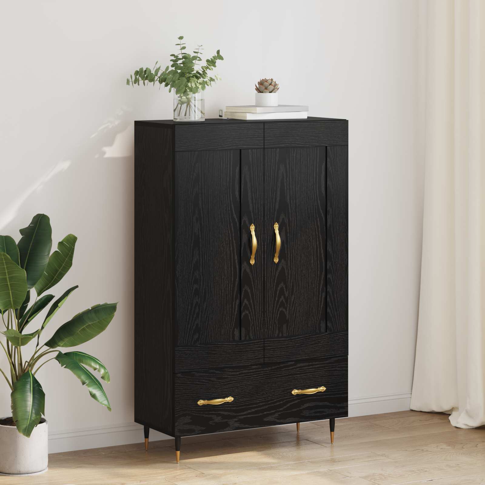 Highboard Μαύρη Οξυά 69,5 x 31 x 115 εκ. Επεξεργασμένο ξύλο - Pakobazaar