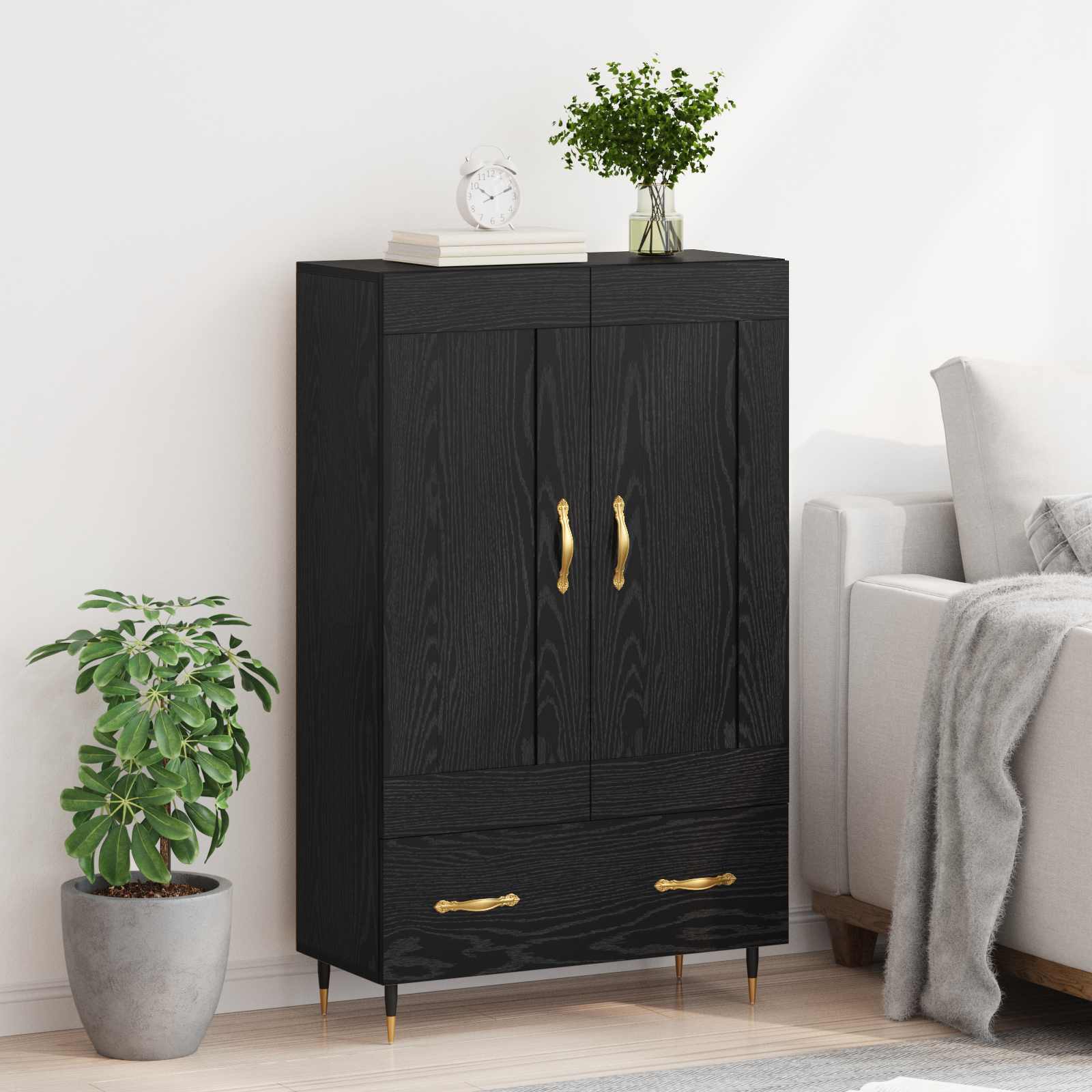 Highboard Μαύρη Οξυά 69,5 x 31 x 115 εκ. Επεξεργασμένο ξύλο - Pakobazaar