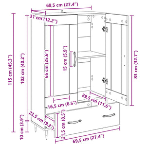 Highboard Μαύρη Οξυά 69,5 x 31 x 115 εκ. Επεξεργασμένο ξύλο - Pakobazaar