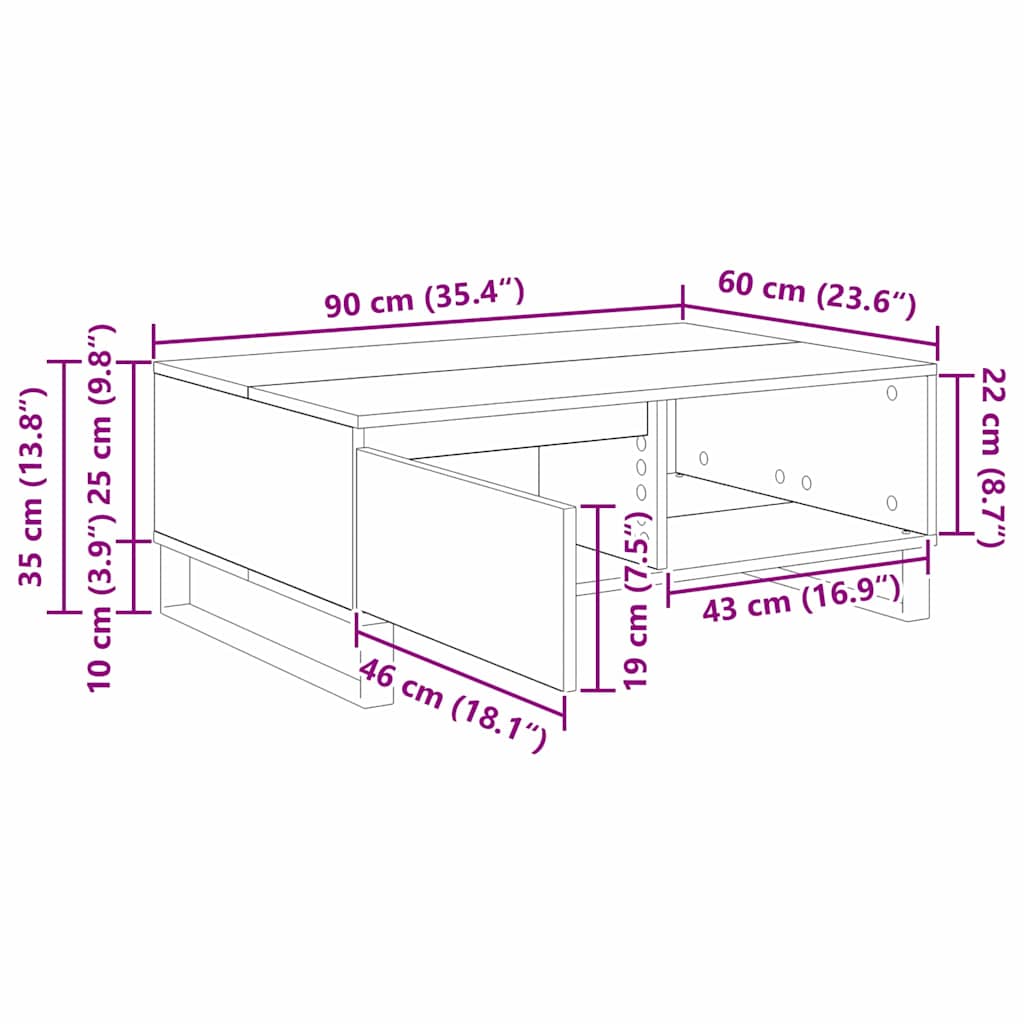 Τραπεζάκι σαλονιού Μαύρη Οξυά 90 x 60 x 35 cm - Pakobazaar